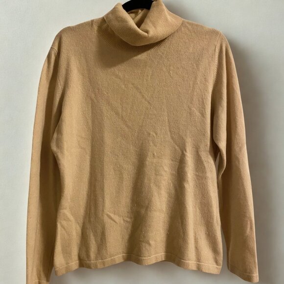 Tan/Camel Pure Collection Cashmere Turtleneck, Large - Picture 1 of 5